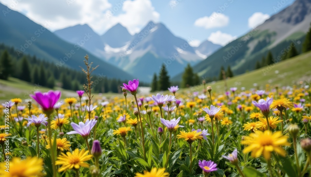 Obraz premium The close up image captures a plethora of vibrant wildflowers blooming in a lush green meadow