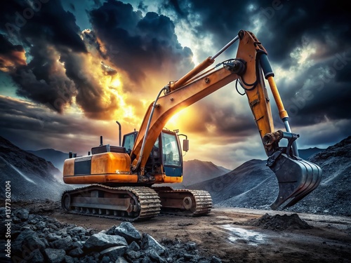 Wallpaper Mural Powerful Excavator at Night - Low Light Construction Site Photography Torontodigital.ca