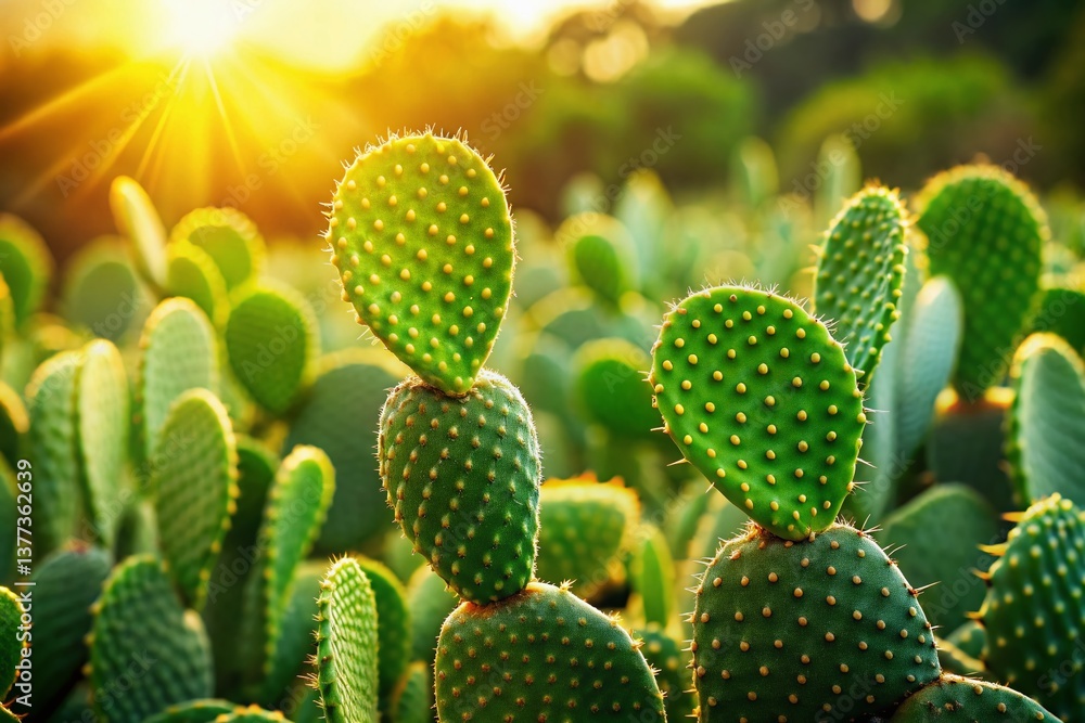 Prickly Pear Cactus (Nopal) Plant with Copy Space - Mexican Desert Flora Prickly Pear Cactus (Nopal) Plant with Copy Space - Mexican Desert Flora