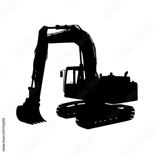 Construction Excavator Silhouette - Vector Illustration
