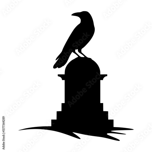 Raven Silhouette on Monument - Gothic Design