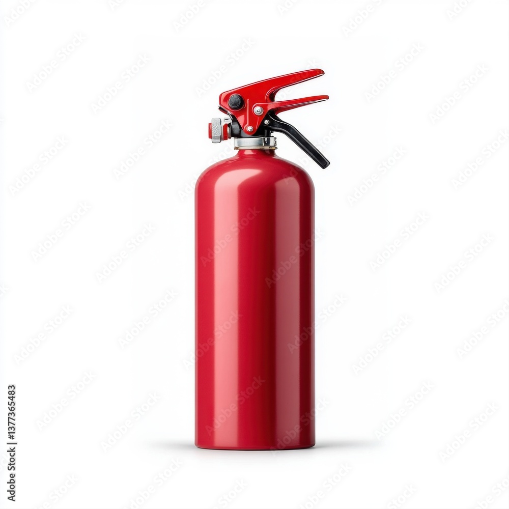 Bright Red Fire Extinguisher Isolated in Studio Setting for Safety and Emergency Preparedness Concepts Bright Red Fire Extinguisher Isolated in Studio Setting for Safety and Emergency Preparedness Concepts