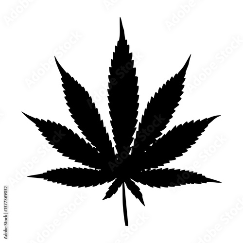 Cannabis Leaf Silhouette - Black Outline