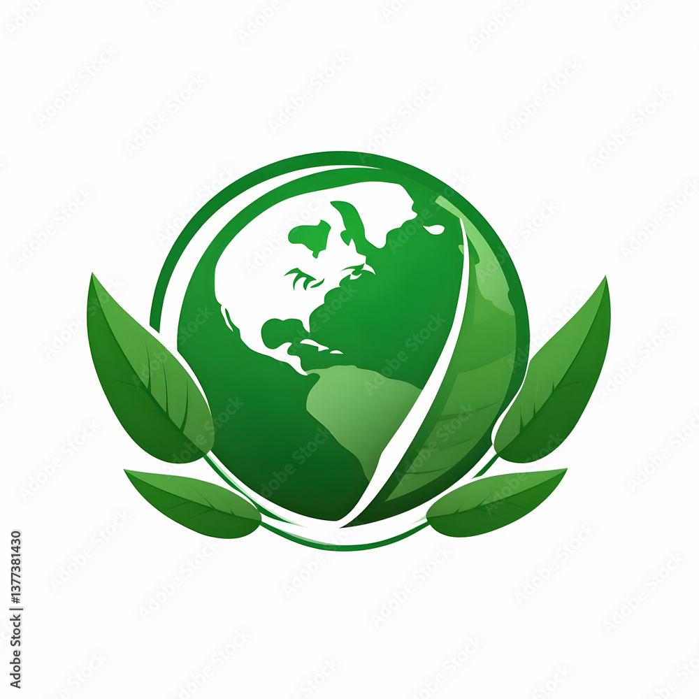 A stylized green globe surrounded by leaves symbolizing nature, sustainability, and environmental consciousness. A stylized green globe surrounded by leaves symbolizing nature, sustainability, and environmental consciousness.