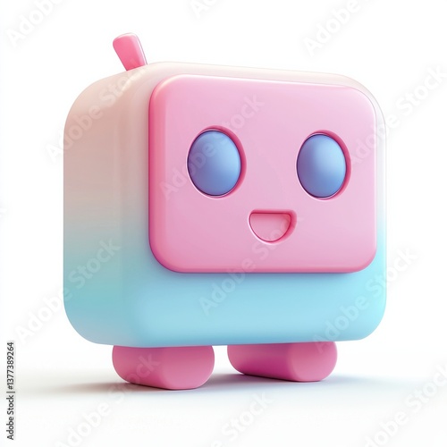 Whimsical and vibrant 3D chatbot icon with a positive approachable expression designed for digital user interfaces and applications