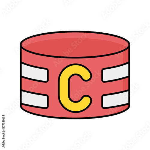 A red and white striped captain's armband with the letter C, representing leadership in a soccer team