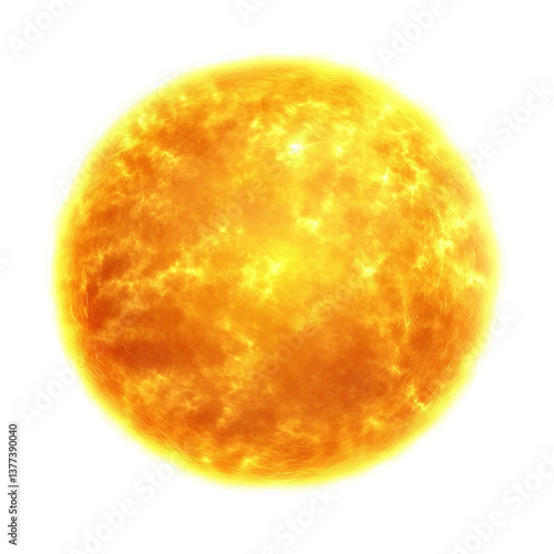Yellow sun realistic 3D isolated on transparent background.