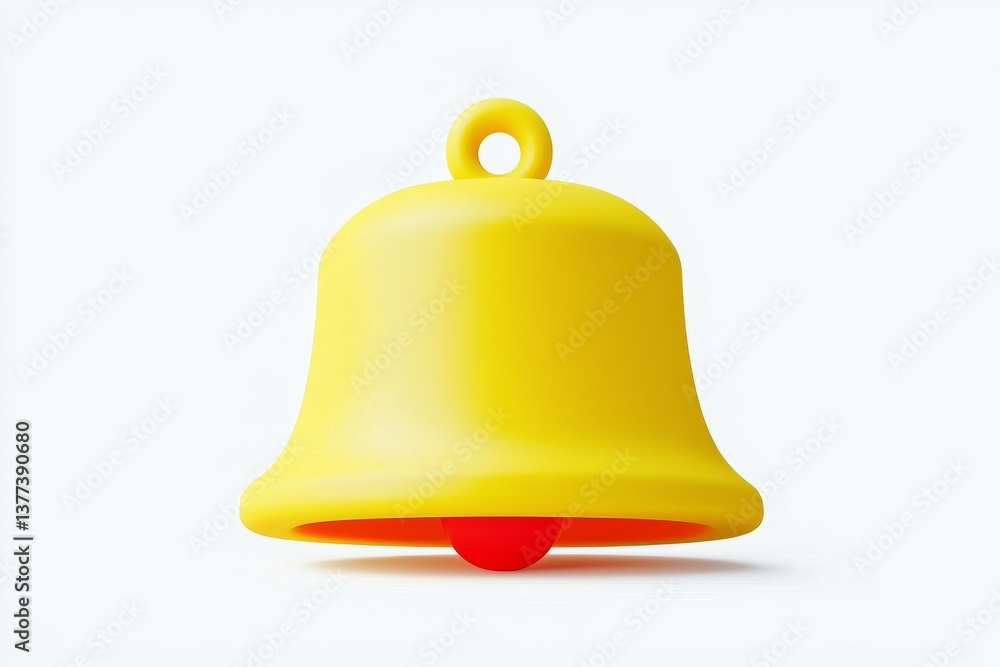 Engaging Cheerful Yellow Cartoon Bell with Red Clapper on Clean White Background - Playful 3D Rendered Icon for UI and Educational Illustrations Engaging Cheerful Yellow Cartoon Bell with Red Clapper on Clean White Background - Playful 3D Rendered Icon for UI and Educational Illustrations