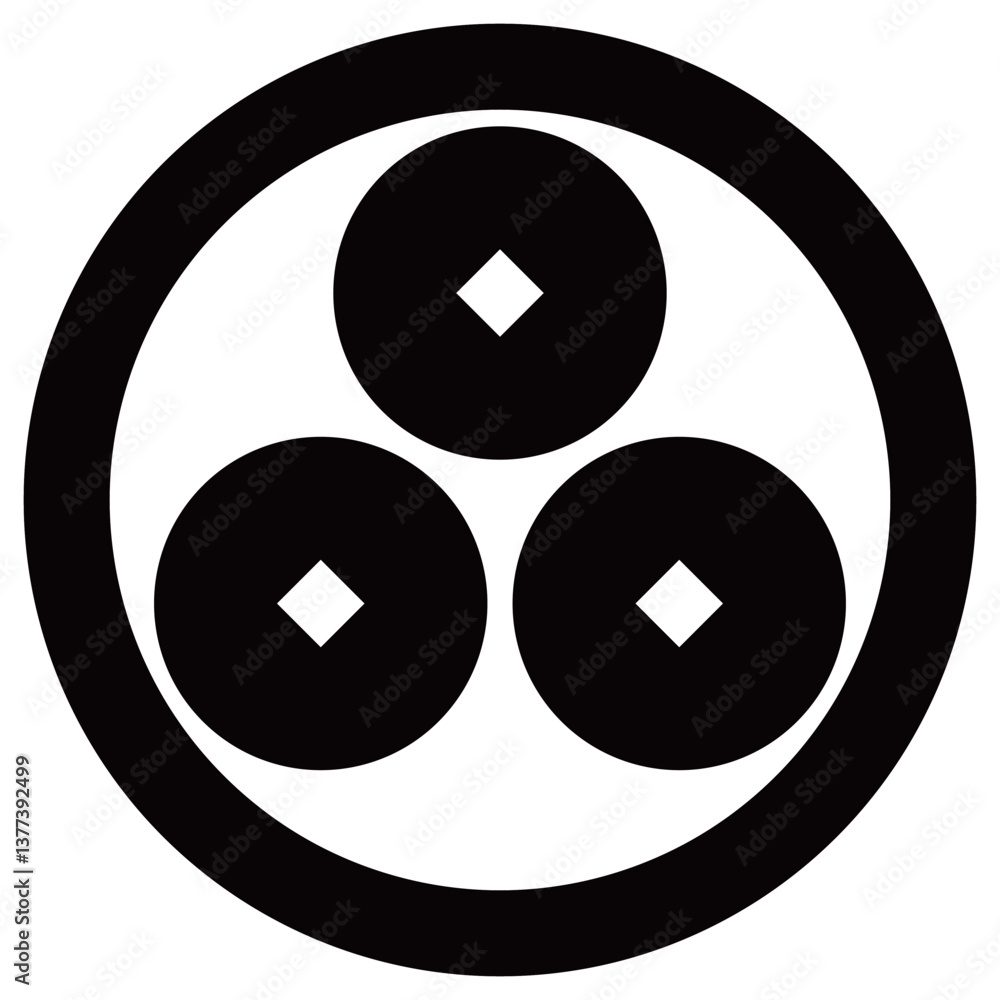 Naklejka premium 家紋です。丸に三つ盛銭といいます。