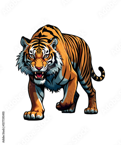 Aggressive Tiger Stalking  Jungle Animal Illustration