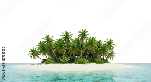 Fototapeta Naklejka Na Ścianę i Meble -  Lush Tropical Island Paradise White Sand Beach Palm Trees Ocean View