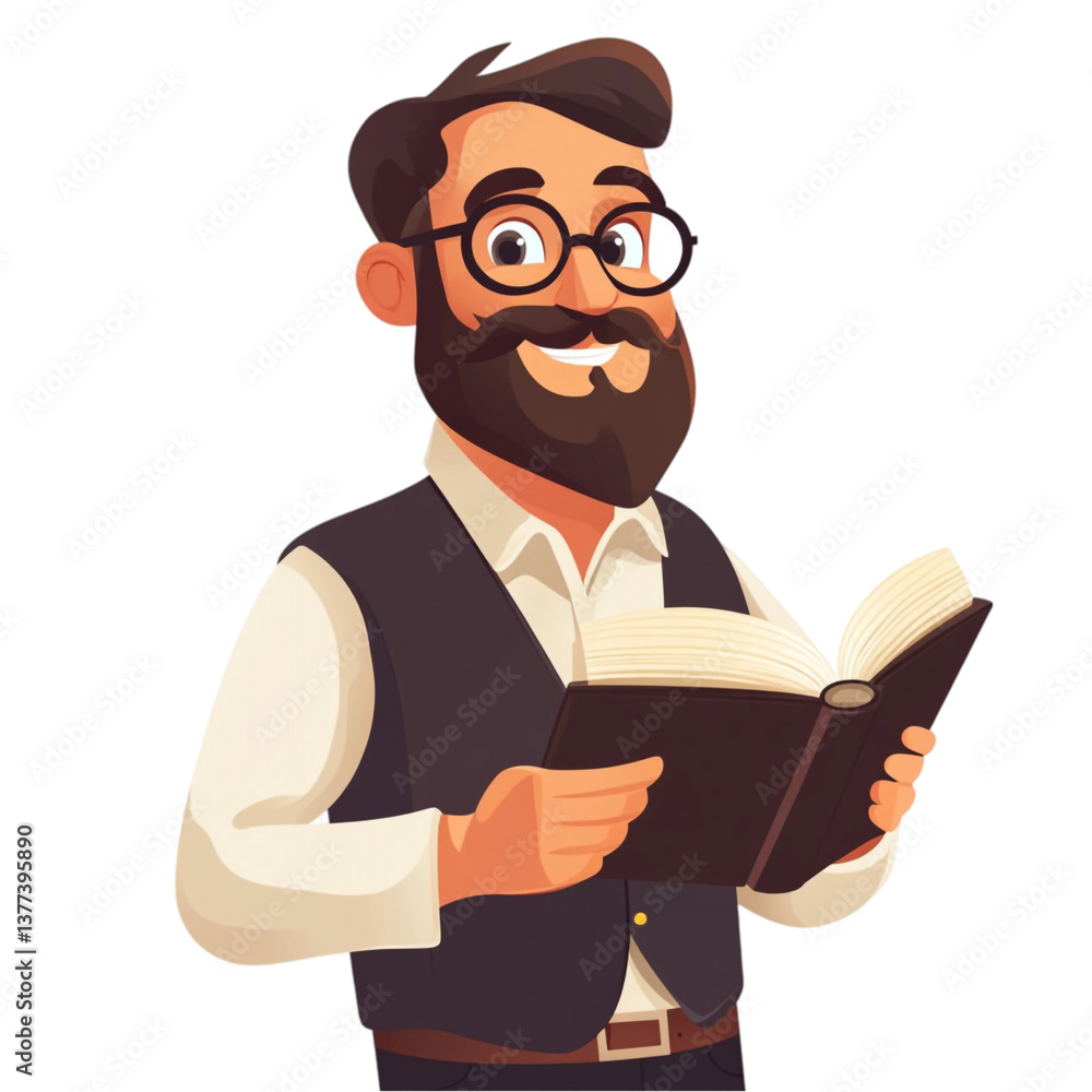 Happy bearded man reading a book knowledge wisdom learning Happy bearded man reading a book knowledge wisdom learning