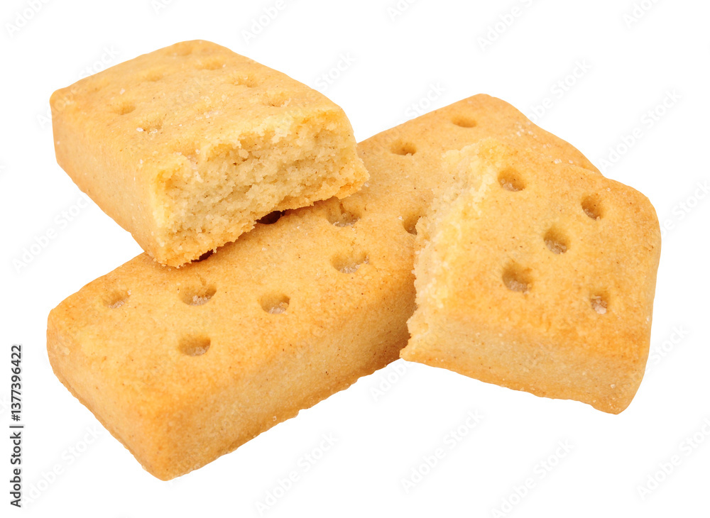 Clotted cream shortbread finger biscuits isolated on a white background Clotted cream shortbread finger biscuits isolated on a white background
