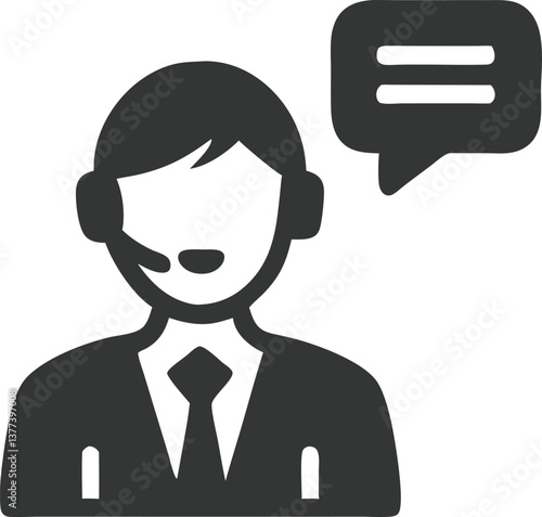 Customer Service Icon Man with Headset and Speech Bubble on Transparent Background