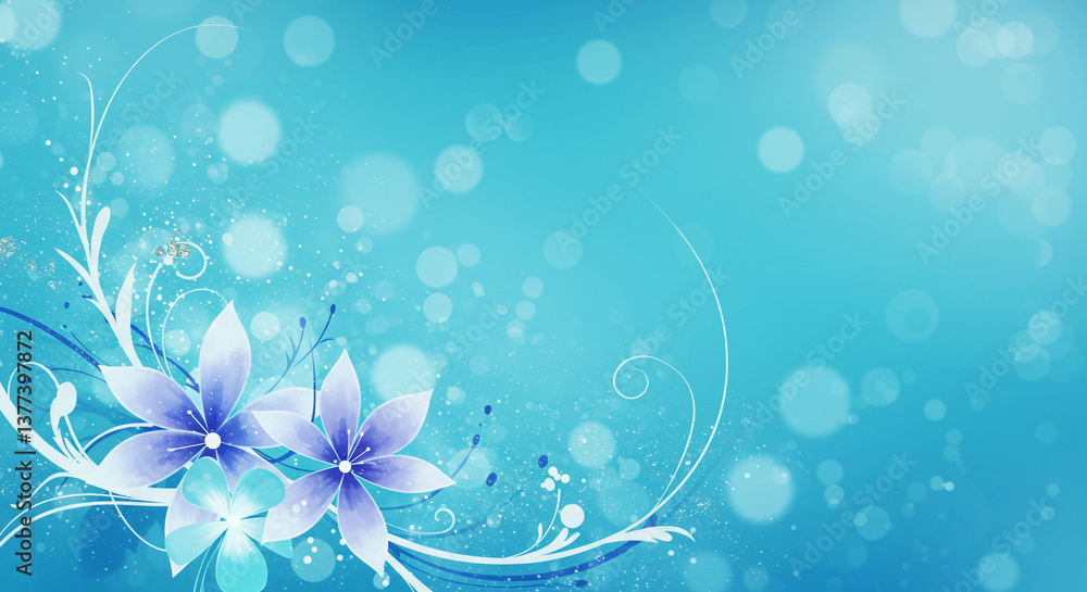 Serene Aqua Blooms: Delicate purple and teal flowers dance on a soft, ethereal aqua background with a bokeh effect. Serene Aqua Blooms: Delicate purple and teal flowers dance on a soft, ethereal aqua background with a bokeh effect.
