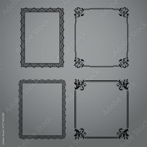 Set of decorative frames Elegant vector element for design in Eastern style, place for text. Floral black and gray borders. Lace illustration for invitations and greeting cards