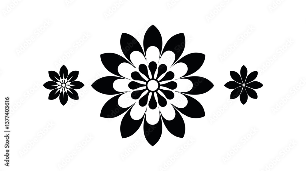 Vector art.A collection of flower heads isolated against a white background for design elements. Vector art.A collection of flower heads isolated against a white background for design elements.