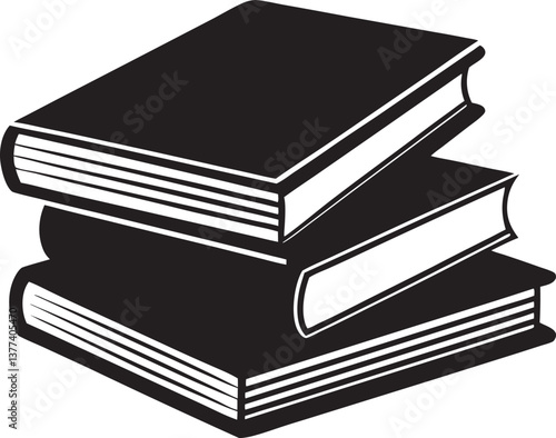 Books icon, stack of black books silhouette vector llustration on white backgroun