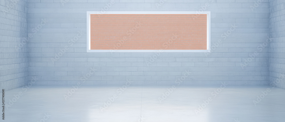 Fototapeta premium Modern minimalistic interior with empty wall in spacious gallery