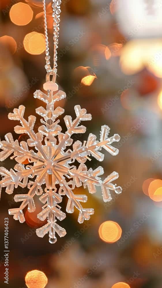 Close-up minimalist view of a delicate snowflake christmas ornament glowing in the warm and festive light, creating a magical holiday atmosphere. Close-up minimalist view of a delicate snowflake christmas ornament glowing in the warm and festive light, creating a magical holiday atmosphere.