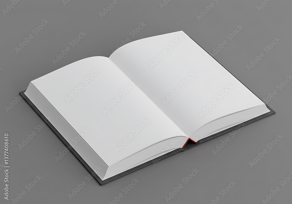 An open book, inviting untold stories and boundless knowledge, resting on a simple grey surface with crisp, clean pages and a dark cover. An open book, inviting untold stories and boundless knowledge, resting on a simple grey surface with crisp, clean pages and a dark cover.