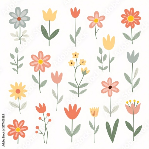 Wallpaper Mural Collection of cute and colorful spring flower illustrations Torontodigital.ca