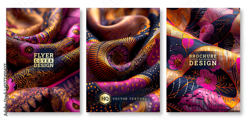 Textile art flyer template design, Luxury invitation card background, artistic texture, pattern art, Hand drawn texture design, invitation, abstract background, cover template