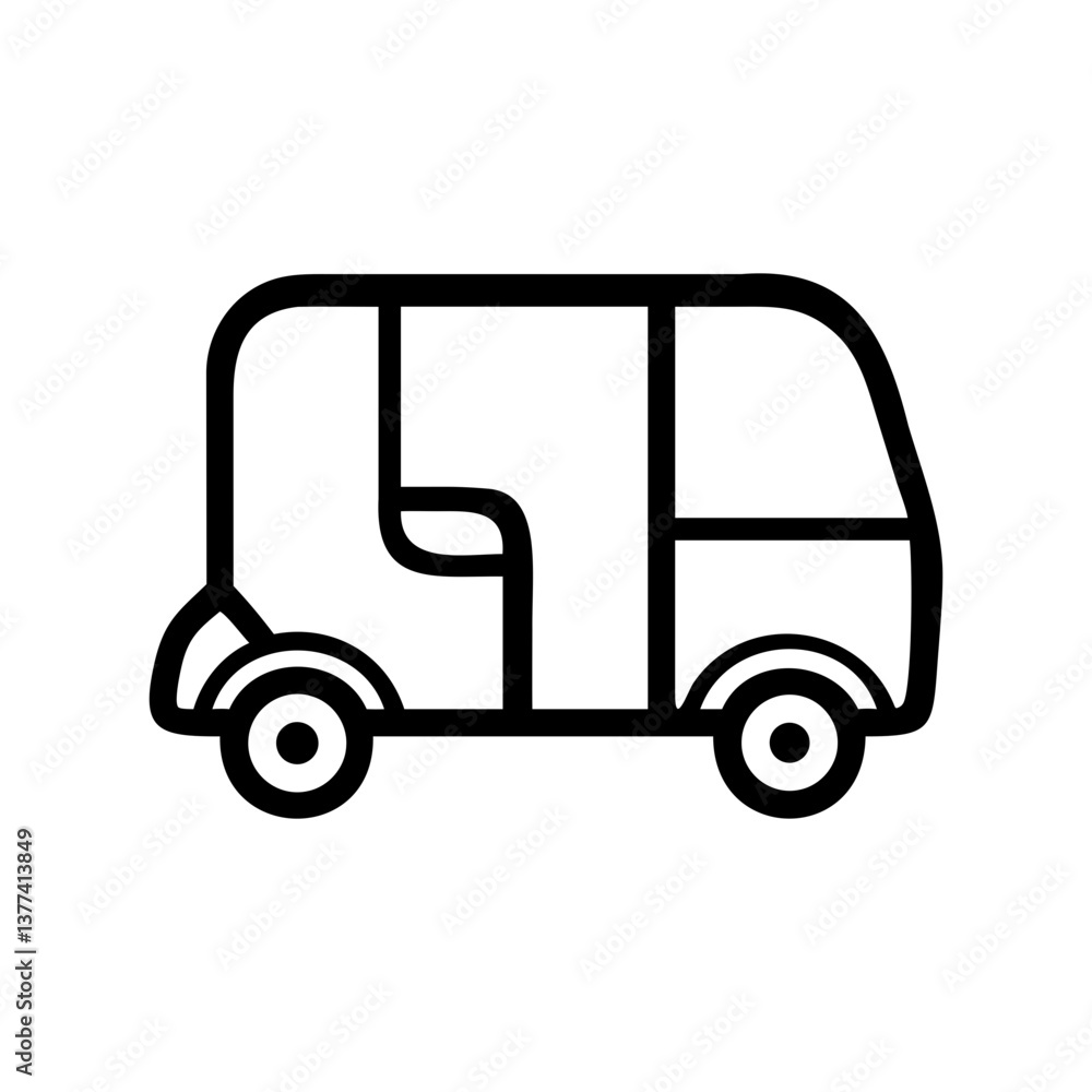Fototapeta premium Auto Rickshaw Line Art Icon, Tuk-Tuk Symbol, Three-Wheeler Vector Illustration