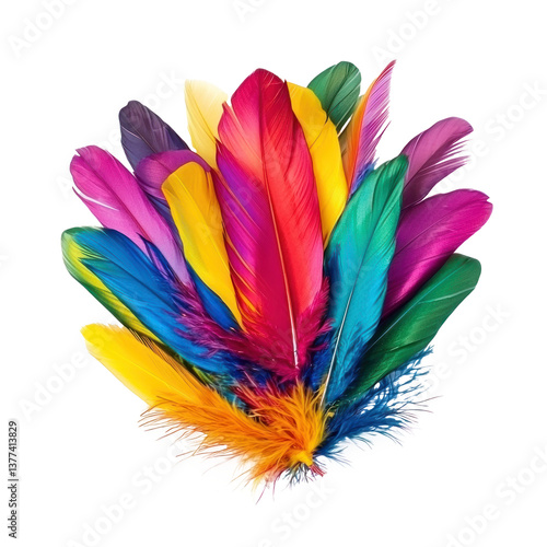 Mardi Gras decorated with colorful feathers isolate on transparent background