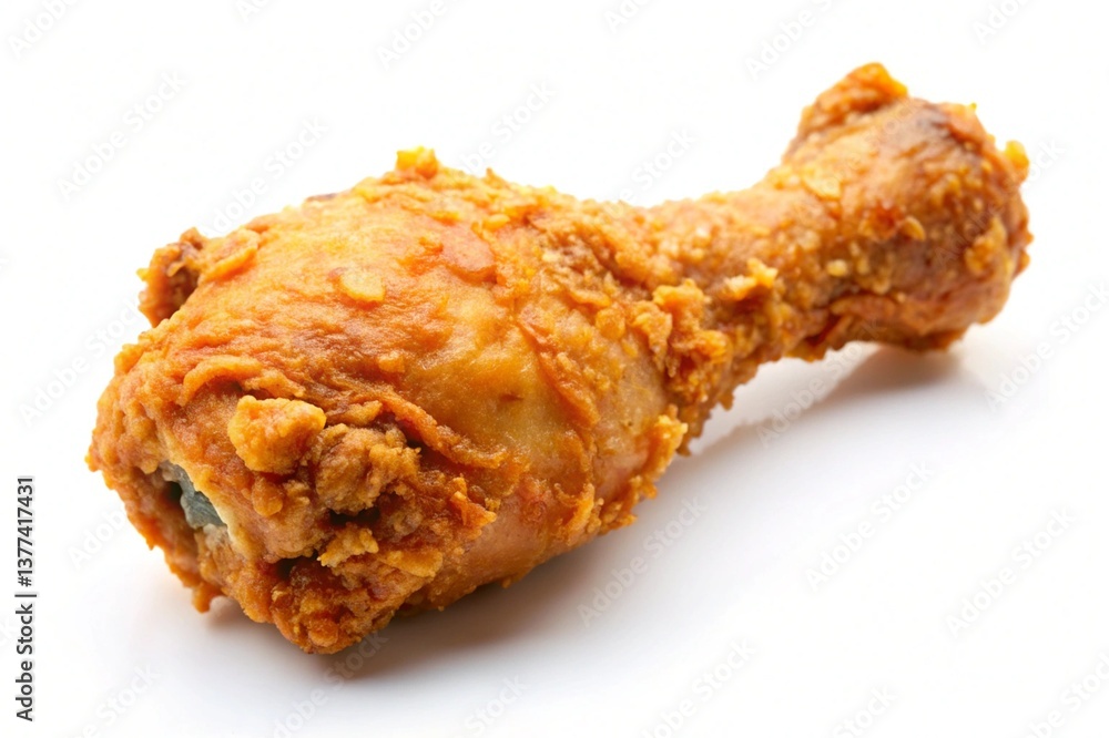 A piece of fried chicken is sitting on a white background A piece of fried chicken is sitting on a white background