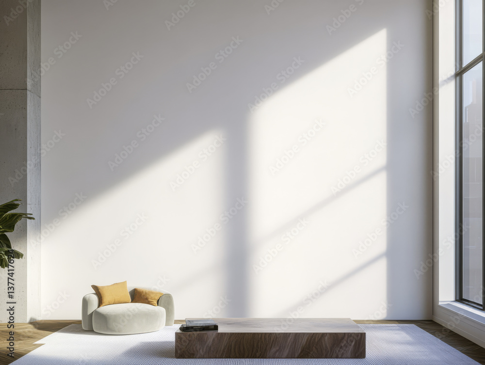 Fototapeta premium Minimalist interior design with natural light in modern living space