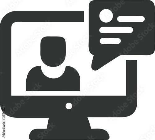 Online Meeting of Computer with Chat Bubble on Transparent Background