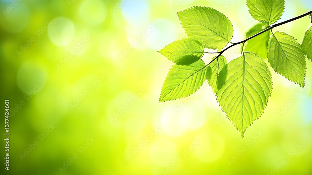 Green leaves bathed in sunlight against a blurred natural background Green leaves bathed in sunlight against a blurred natural background