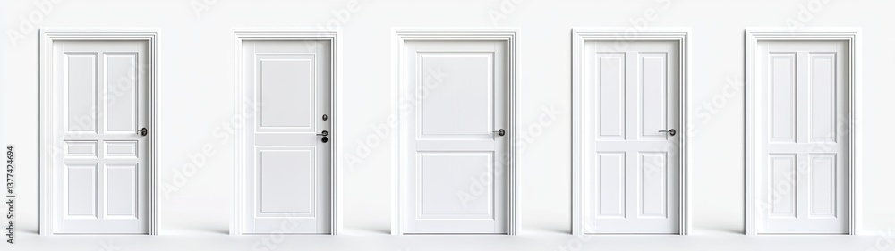 Multiple White Doors on a Plain Background Multiple White Doors on a Plain Background