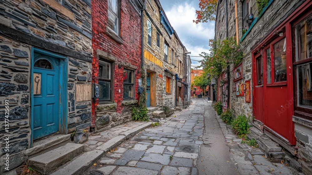 Fototapeta premium Colorful alleyway between stone buildings