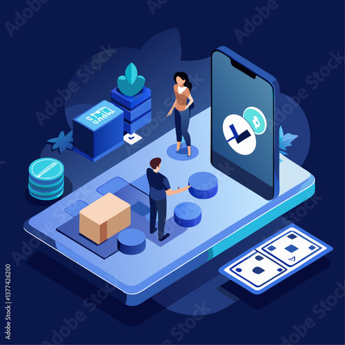 Bitcoin in Mobile with QR Code Vector Design Illustration. crypto-payment-with-a-smartphone--qr-scanner