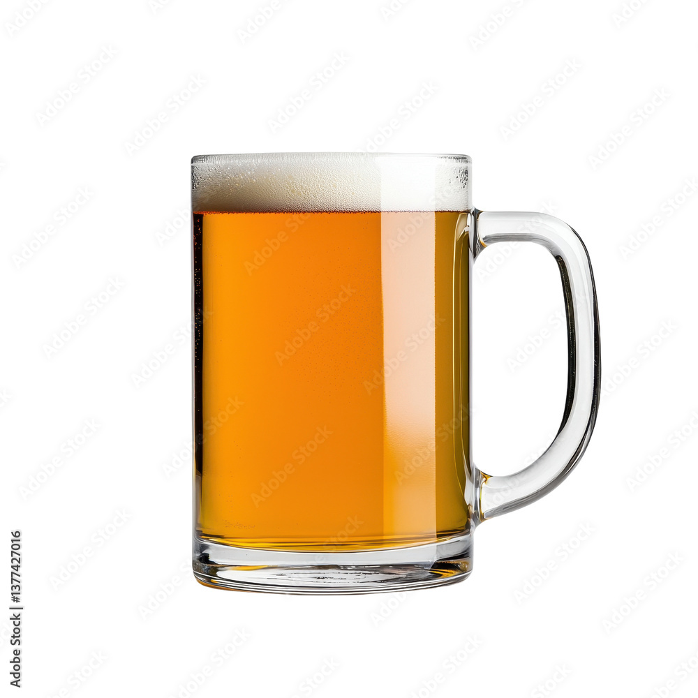 Clear glass mug filled with golden beer and a frothy head. transparent background. Clear glass mug filled with golden beer and a frothy head. transparent background.