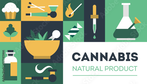 Marijuana cannabis natural product poster banner hashish geometric background vector pattern 