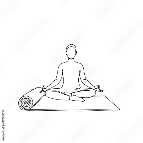 Meditation Pose with Yoga Mat on White Background  