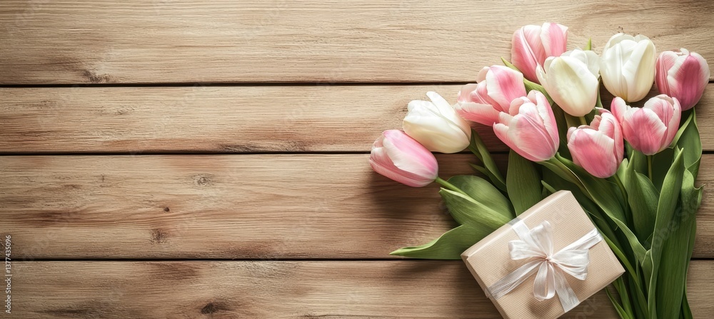 Springtime gift with pastel tulips Springtime gift with pastel tulips