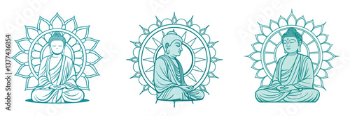 Buddha Meditation Silhouette Vector Illustration Spiritual Enlightenment Symbol with Sacred Mandala for Yoga and Buddhist Art Design
