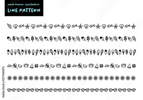 シンプルな手書きのかわいい夏イメージ飾り罫セット