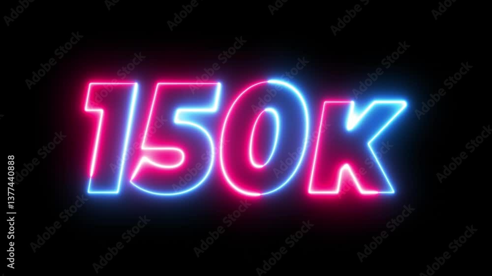150K text with neon line by multiple color neon animation on transparent background. 150k Followers Celebration text animation. 150K text with neon line by multiple color neon animation on transparent background. 150k Followers Celebration text animation.