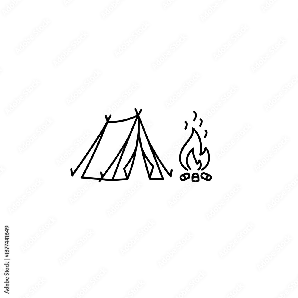 Camping tent and campfire illustration in minimalistic style Camping tent and campfire illustration in minimalistic style