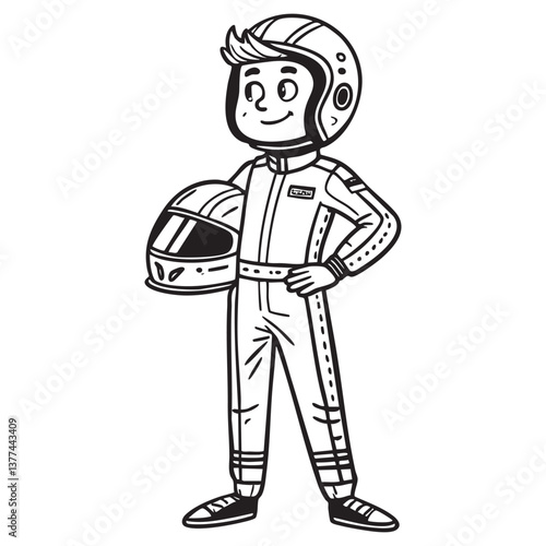 Racecar Boy Holding Helmet