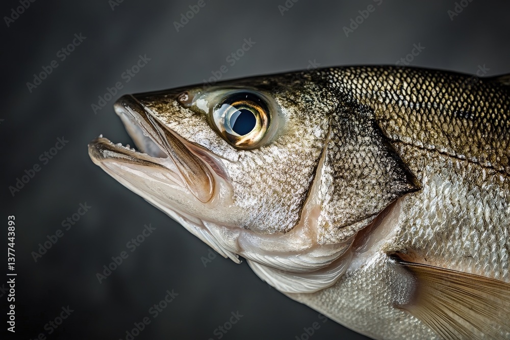 Close up photograph of a fish head showing its mouth open Close up photograph of a fish head showing its mouth open