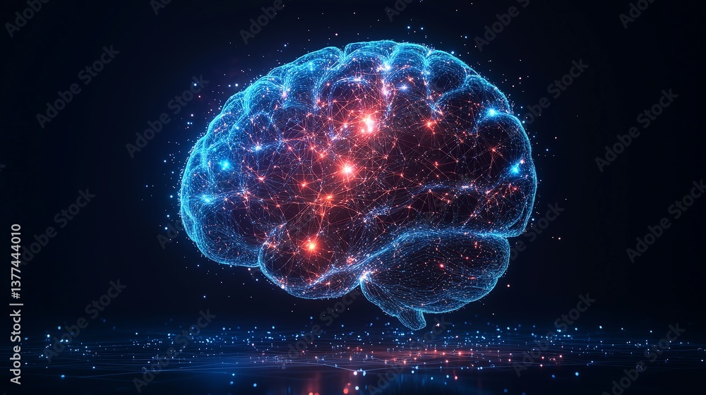 Human Brain with Neural Network Activity, Minimalist AI and Idea Concept Illustration Human Brain with Neural Network Activity, Minimalist AI and Idea Concept Illustration