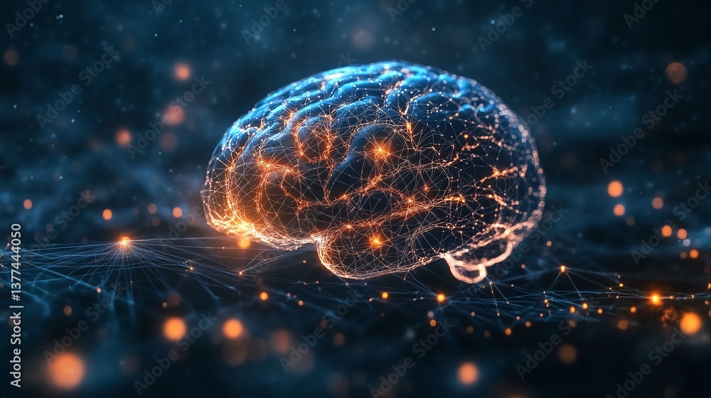 Human Brain with Neural Network Activity, Minimalist AI and Idea Concept Illustration Human Brain with Neural Network Activity, Minimalist AI and Idea Concept Illustration