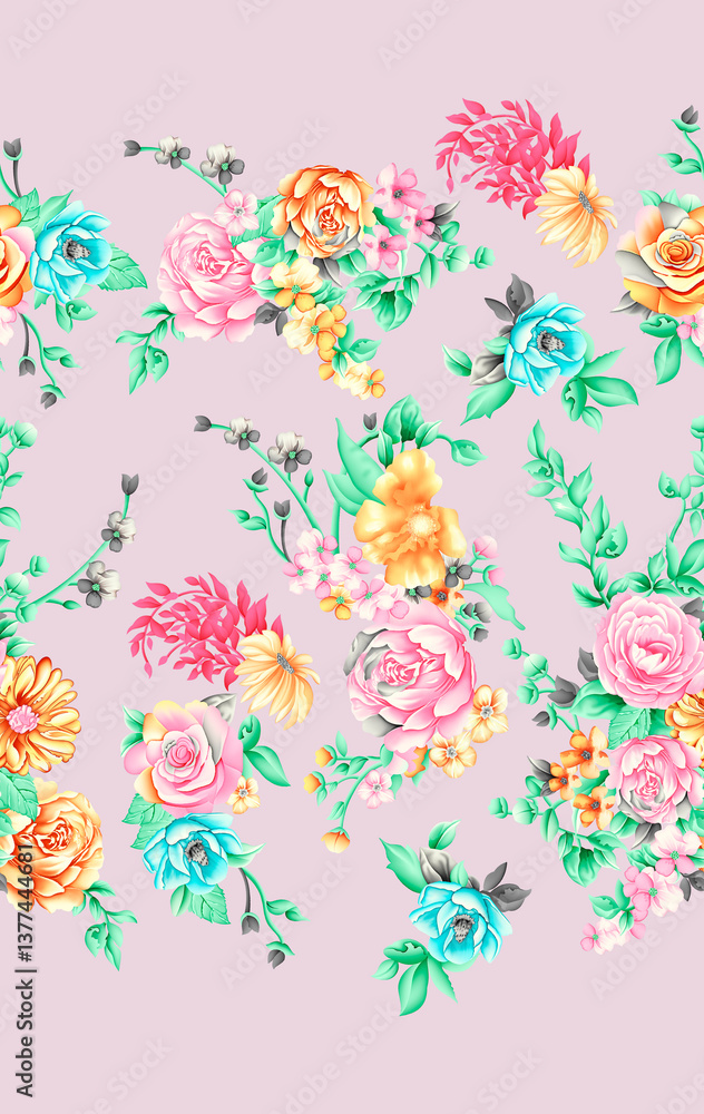 Obraz premium all over design. digital print design. Flower design.all over print.Watercolor iris flowers and abstract illustration. Seamless pattern. Summer, spring design for wallpapers, lights, textiles, texture