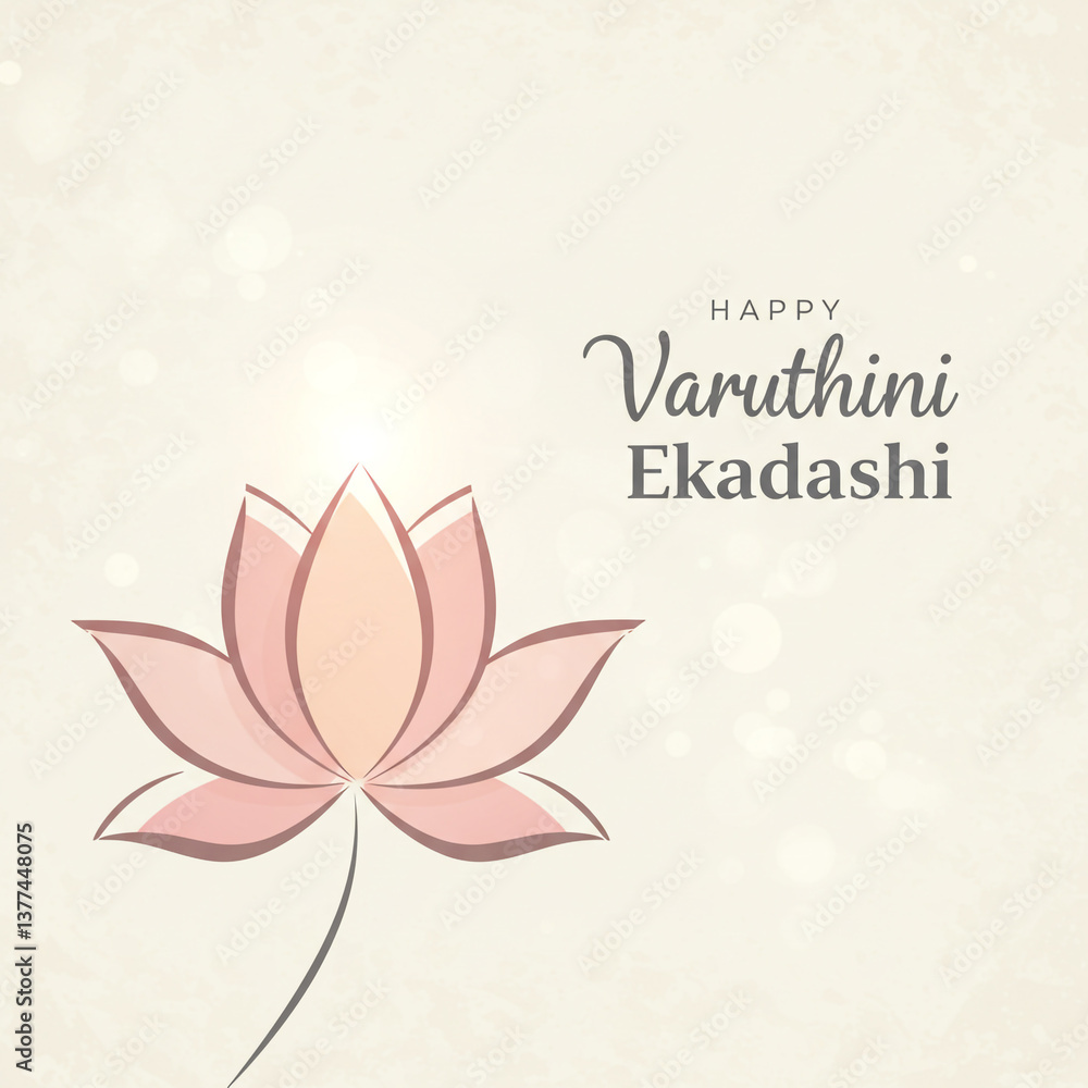 Obraz premium Happy Varuthini Ekadashi Greeting with Stylized Lotus Flower Illustration on Bokeh Background